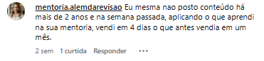 Comentário no Instagram - mentoria.alemdarevisao